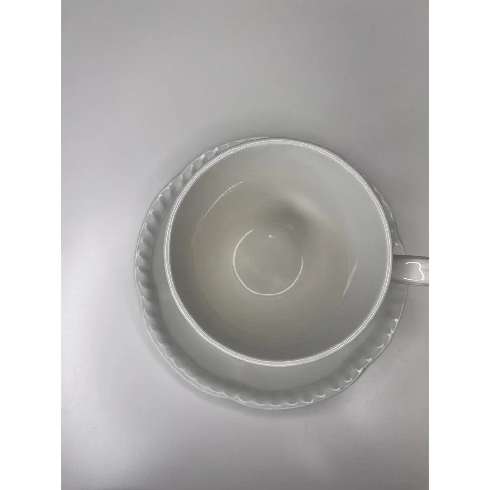 Johnson Brothers Old English White Scalloped Edge Tea Cup‎ & Saucer NEW Flat Cup